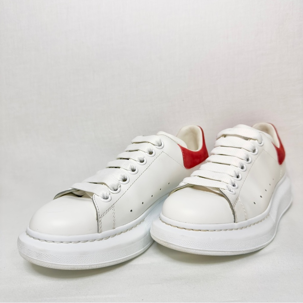 Alexander McQueen Oversized Sneakers White Leather Red Suede Heel Tab Women 6.5‎